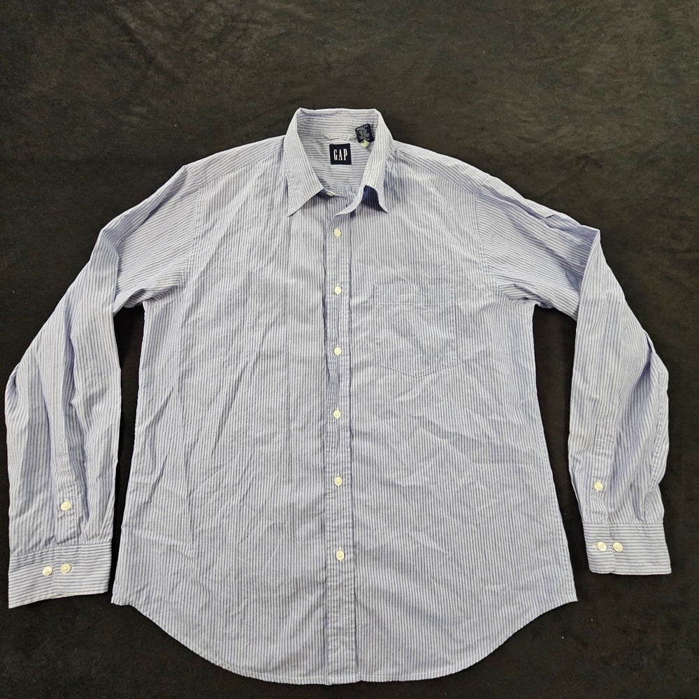 Gap Blue Striped Long Sleeve Cotton Button-Up Shirt Men's M